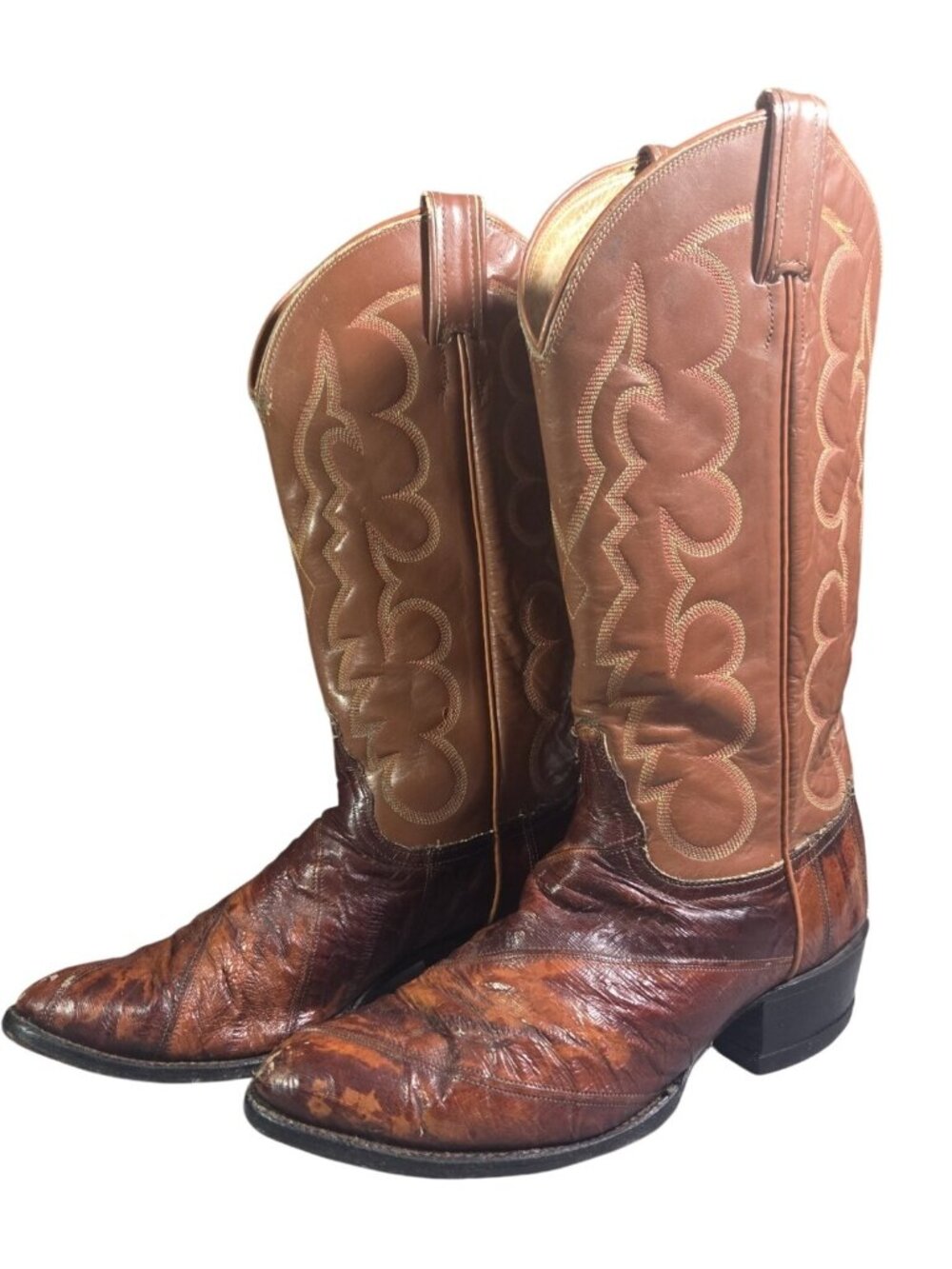 Tony Lama 8111 Brown Eel Leather Western Cowboy Made In USA Dance Boot Size 9.5D